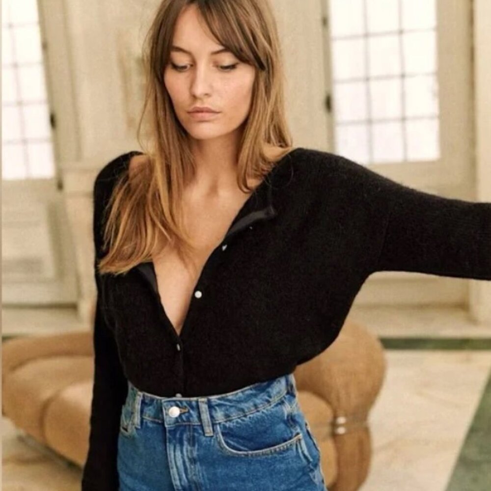 Sezane Gaspard Cardigan Black XXS